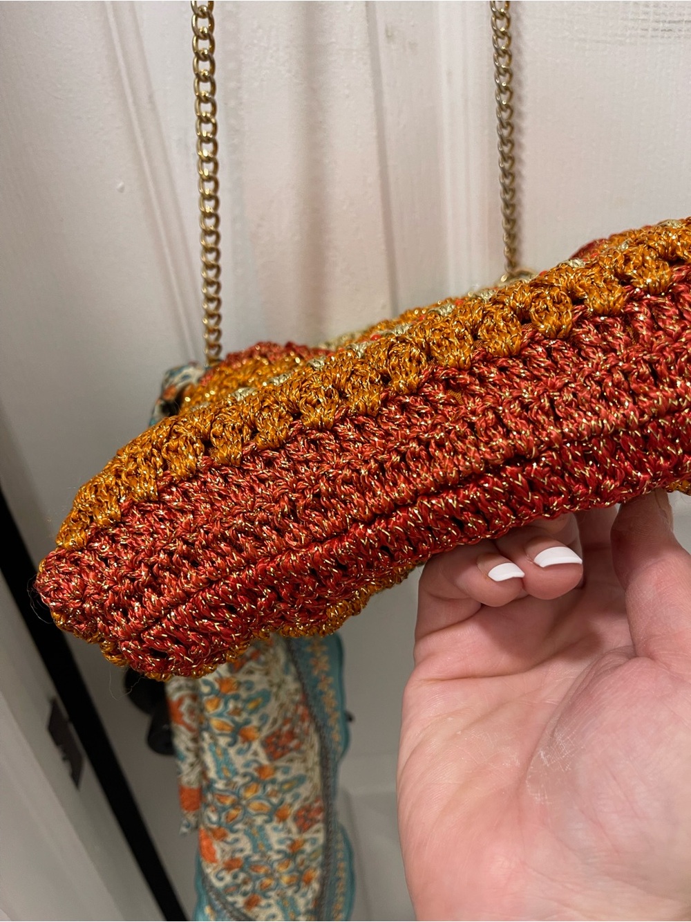 Free People Crocheted Crossbody Bag in Red, Orange, Tan - Picture 7 of 12